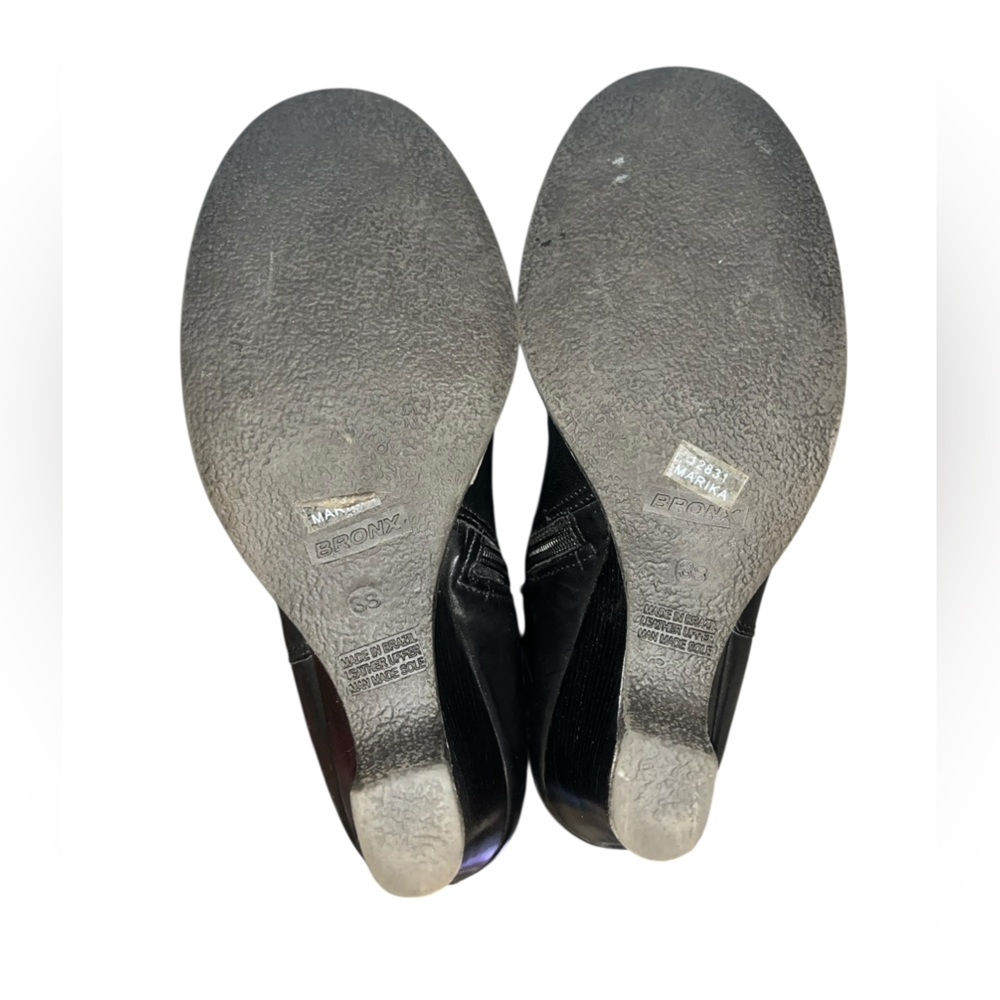 Bronx Vintage Marika Tall Black Wedge Leather Boots Size 38 (7.5-8) - Picture 6 of 7